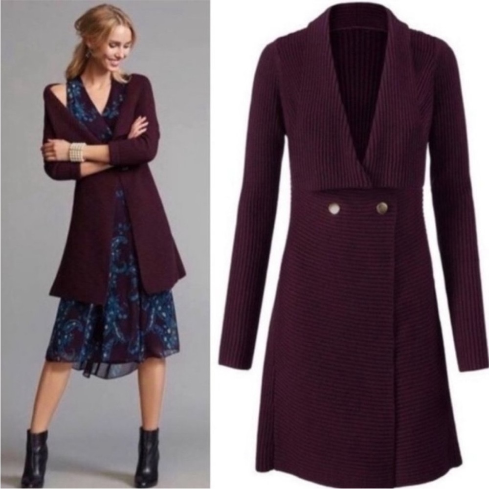 Cabi‎ Regal Ribbed Cardigan Sweater women’s Medium Mulberry Wine Burgundy Long
